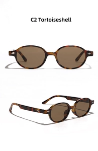 Detail view of tortoiseshell sunglasses frame with silver wing emblem and brown lens