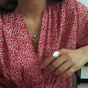 Minimalist 925 sterling silver hammered pendant necklace and textured ring set for women