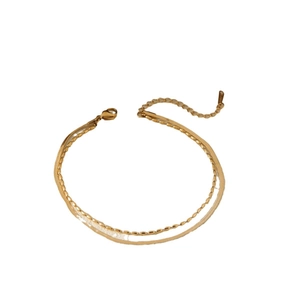 Elegant 18k gold double-layer stainless steel bracelet with ball chain and lobster clasp