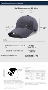 Detailed size chart for breathable mesh baseball cap with 10cm long brim dimensions