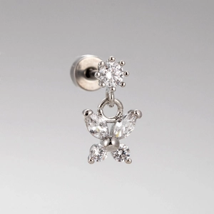 Titanium steel butterfly stud earring featuring shimmering crystal zircons for ear piercing