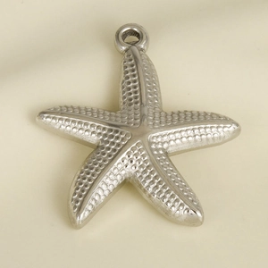 Detailed close-up of a silver 304 stainless steel starfish pendant with dotted texture