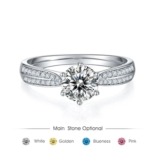 Detail view of S925 silver ring featuring main stone options in white, gold, blue, and pink