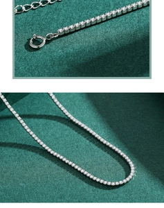 Detail of s925 sterling silver necklace with sparkling zircons on green background