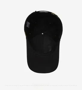 Detail view of cotton baseball cap interior showing stitching and adjustable buckle
