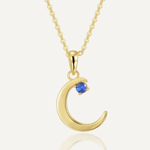 Moon Pendant Necklace 925 Sterling Silver Blue Zirconia Gold Plated Crescent Elegant Jewelry For Women