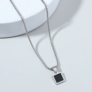Collana a catena box argento stile hip hop con ciondolo quadrato in pietra nera per unisex