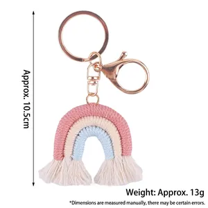 Handgefertigter Regenbogen-Schlüsselanhänger aus Baumwolle mit Quasten und Karabiner, 10,5cm