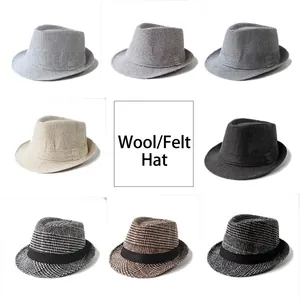 Classic breathable wool felt jazz fedora hats in various solid colors and plaid patterns