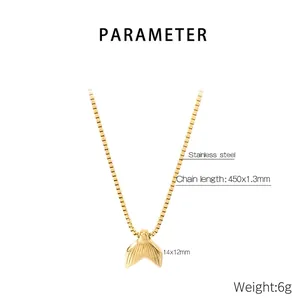 Detail of golden stainless steel fishtail necklace with precise size and weight parameters