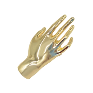 Minimalist gold metal hand-shaped brooch with a polished finish for suits and scarves