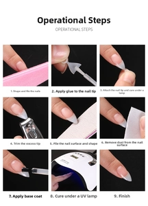 Step-by-step guide for applying short French transparent nail tips with UV LED lamp