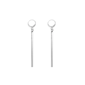 Minimalist silver geometric earrings with long rectangular drops for everyday wear
