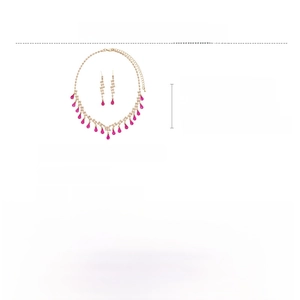Detailed size and material specification chart for the pink rhinestone jewelry set