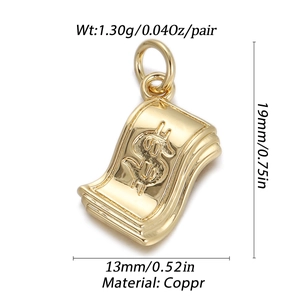 Detailed dimensions of 18K gold plated dollar sign copper pendants for jewelry making