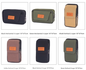 Detailed comparison of multi-layer canvas belt pouches in black, khaki and green