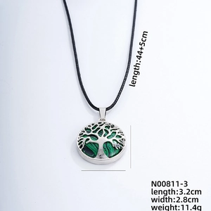 Detailed size parameters of the tree of life pendant with green stone and black cord