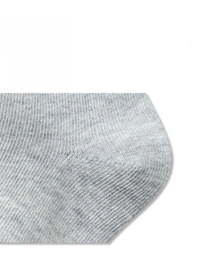 Close-up of C-shaped heel design on gray knit socks with non-slip wear-resistant texture