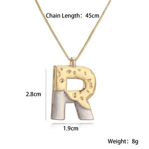 Detailed size chart of letter R pendant necklace with 45cm chain in gold and silver finish