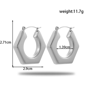 Minimalist geometric liquid metal style stainless steel earrings with size specifications