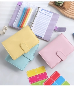 Detailed interior of A6 Macaron PU leather binder with budget sheets and zipper pockets