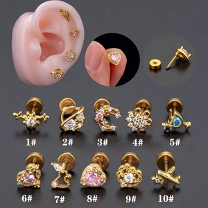 Boucles D'oreilles Cartilage Acier Inoxydable Zircon Piercing Dos À Vis Lune Étoile Coeur Conch Bijoux Pour Femmes