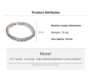 Detail view of silver rhinestone bracelet showing copper base and 18.5cm length
