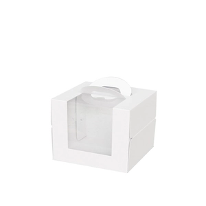 White paper cake box with clear window and handle for birthday dessert packaging