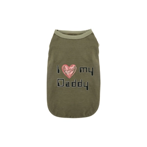 Olive green pet vest featuring I love my Daddy print made of soft cotton knit