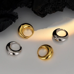 925 Sterling Silver Chunky Hoop Earrings For Women Minimalist Polished Waterdrop Crescent Shape Gold Silver Plated Jewelry