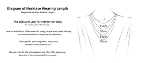 Size guide for 18k gold plated titanium steel necklaces showing lengths from 45cm to 60cm