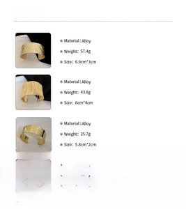 Size chart showing alloy bangle weights and dimensions including 6.9cm by 3cm measurements