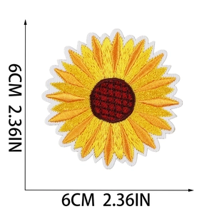 Detailed embroidery patch showing a 6cm colorful sunflower with vibrant stitch texture