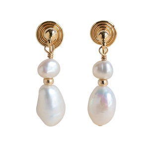 Elegant gold-plated freshwater baroque pearl tassel earrings with screw-on clip backings