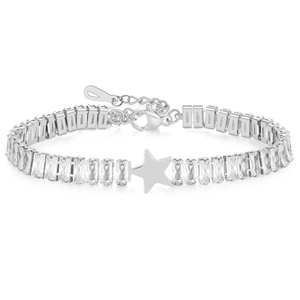 12MM stainless steel star bracelet with rectangular cubic zirconia in silver finish