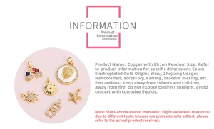 Detailed parameter chart for copper zircon star and moon pendants in golden finish