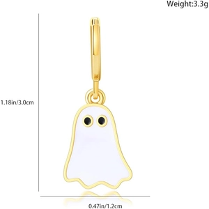 Cute white ghost earring detail with measurements 1.18in height and 3.3g weight