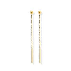 Elegant 18K gold plated minimalist long linear drop earrings with polished beads