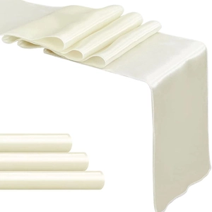 Elegant cream white satin table runner with high gloss finish and neat hemmed edges