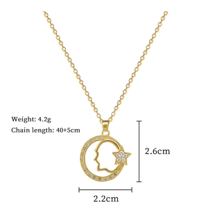 Detail view of star and moon pendant with dimensions and weights for jewelry lovers