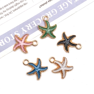 Set of 5 colorful enamel starfish charms in pink, green, black, blue and white for DIY jewelry