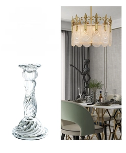 Detailed view of ribbed glass candle holder for elegant home decor and dining ambiance