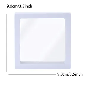 Square 9cm white 3D floating film jewelry display box with clear PE suspension membrane
