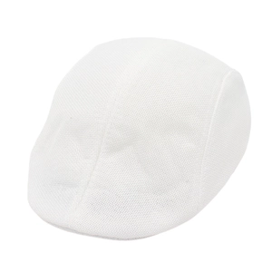 Detailed view of the breathable mesh fabric and stitching on a white flat cap