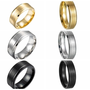Matte brushed stainless steel wedding bands for men in gold, silver and black finishes