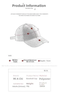 Size guide for waffle baseball cap with measurements for brim, depth, and circumference