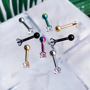 Set of eight round cz stud earrings in silver gold black and iridescent finishes
