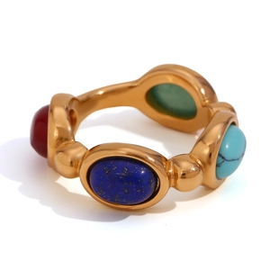 Anello minimalista in acciaio inossidabile placcato oro 18K con pietre naturali colorate