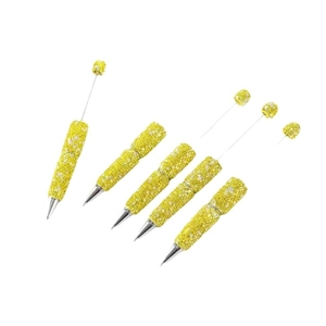 Set of 5 sparkling yellow DIY beaded pens with fine tip and glitter finish