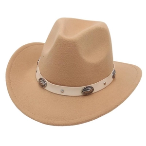 Classic khaki western cowboy wool felt hat with silver floral metal buckle band